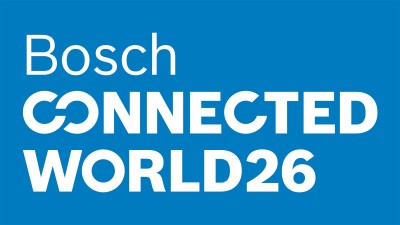 A blue background with a white text on it "Bosch Connected World 26".